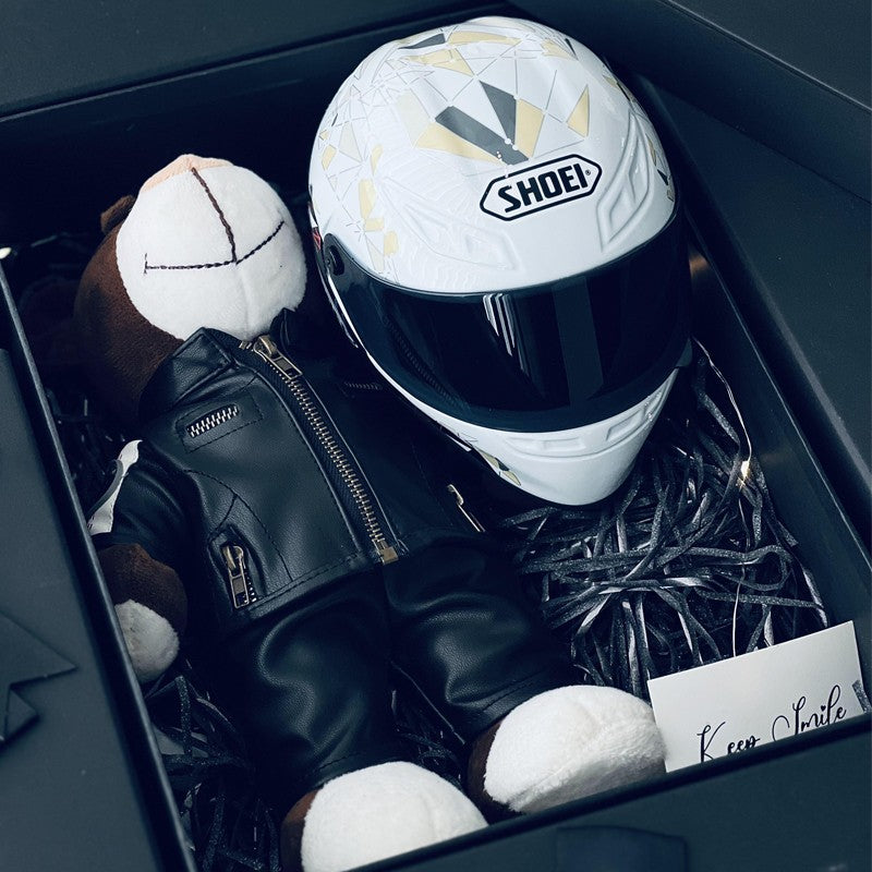 Miniature Motorcycle Helmet & Bear Gift