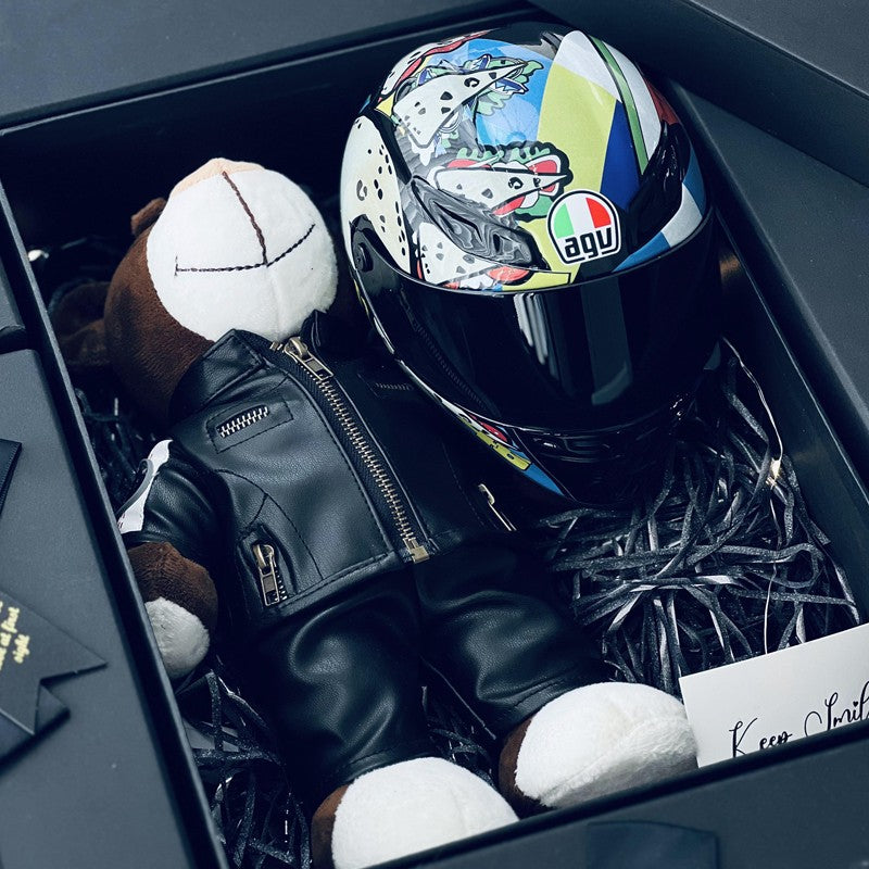Miniature Motorcycle Helmet & Bear Gift