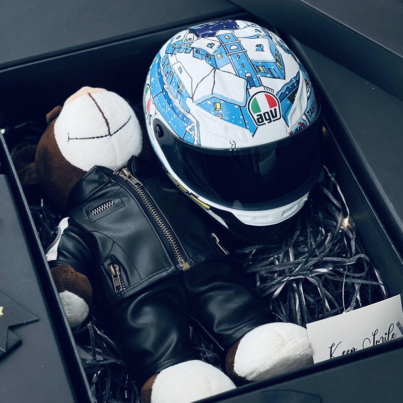 Miniature Motorcycle Helmet & Bear Gift