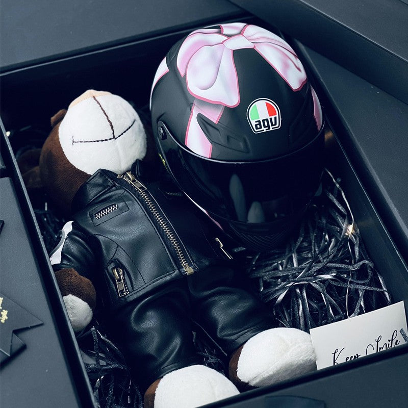 Miniature Motorcycle Helmet & Bear Gift