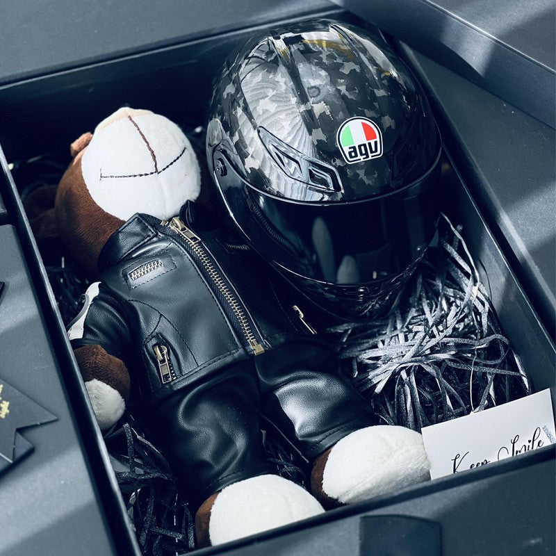 Miniature Motorcycle Helmet & Bear Gift