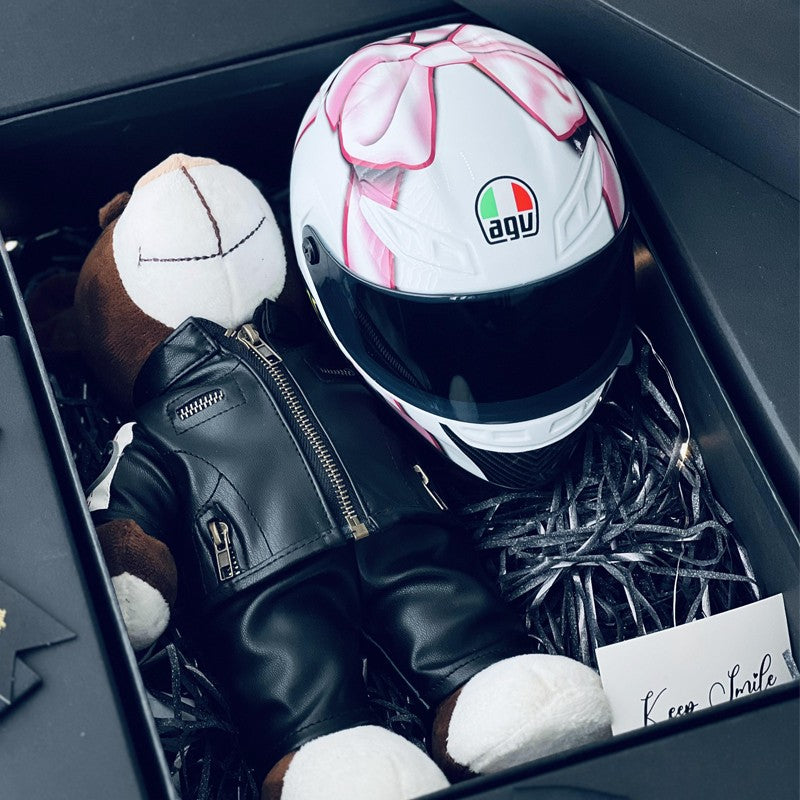 Miniature Motorcycle Helmet & Bear Gift