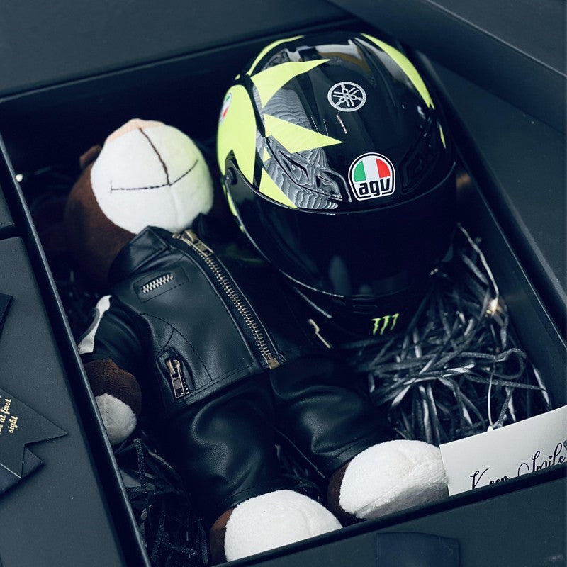 Miniature Motorcycle Helmet & Bear Gift