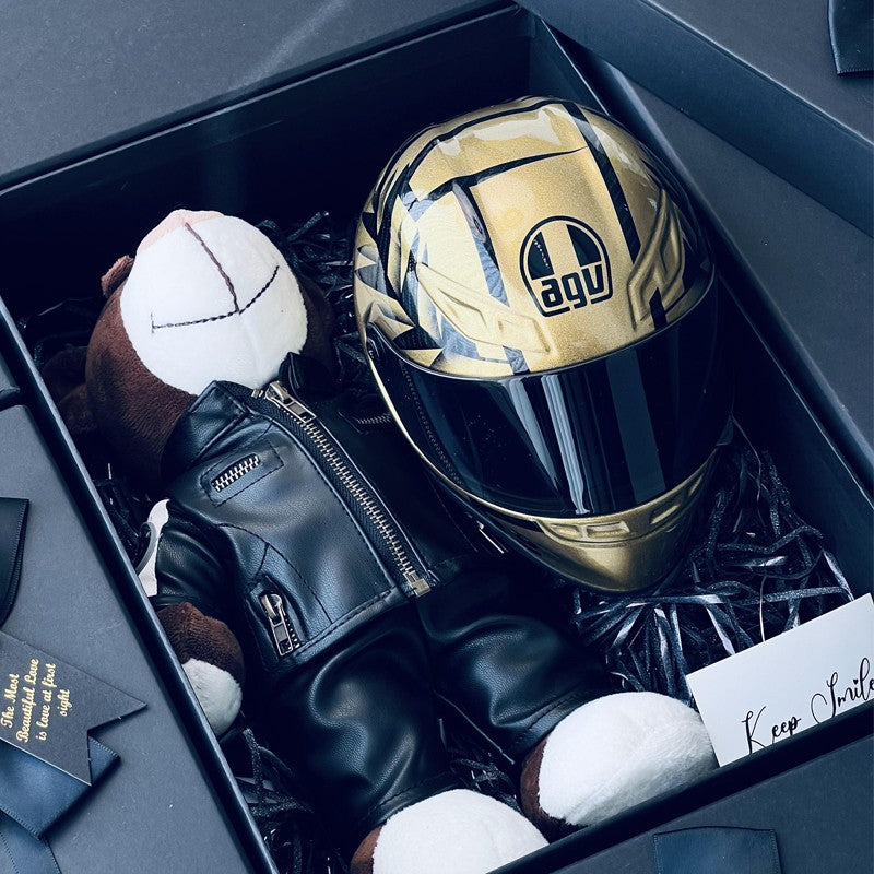 Miniature Motorcycle Helmet & Bear Gift
