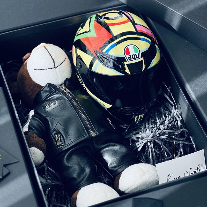 Miniature Motorcycle Helmet & Bear Gift