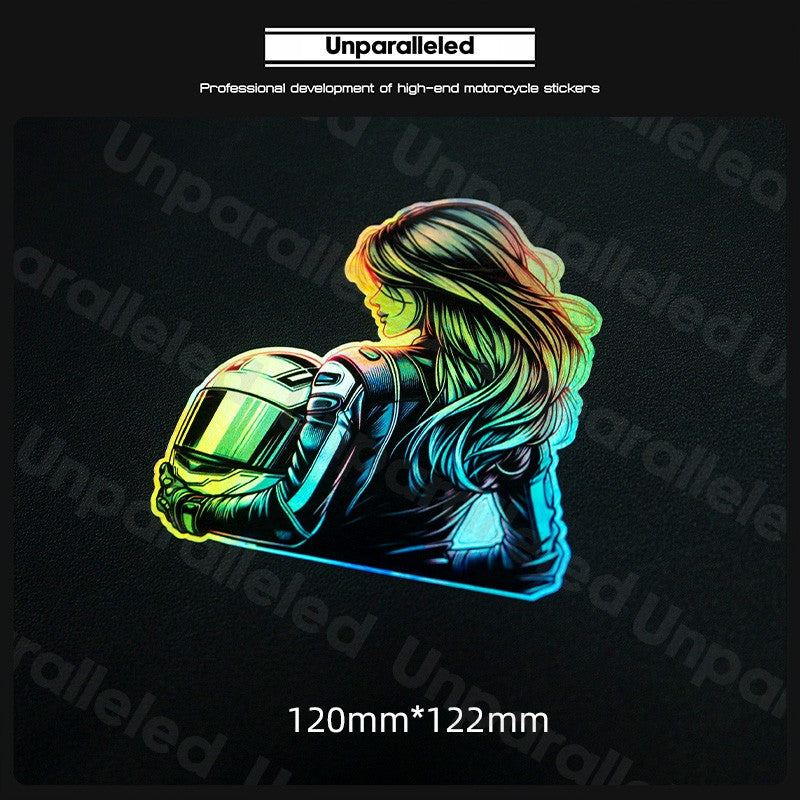 Motorcycle Girl Rider Reflective/ Holographic Stickers