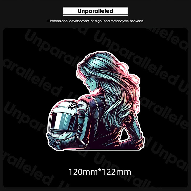 Motorcycle Girl Rider Reflective/ Holographic Stickers