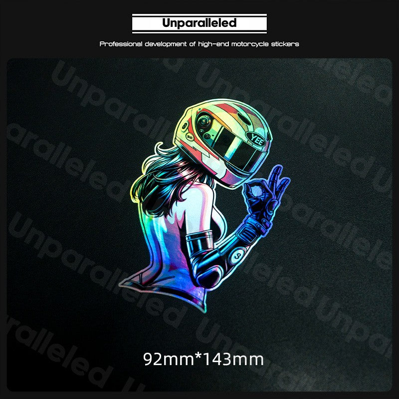 Motorcycle Girl Rider Reflective/ Holographic Stickers