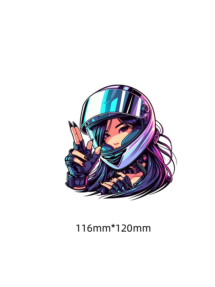 Motorcycle Girl Rider Reflective/ Holographic Stickers