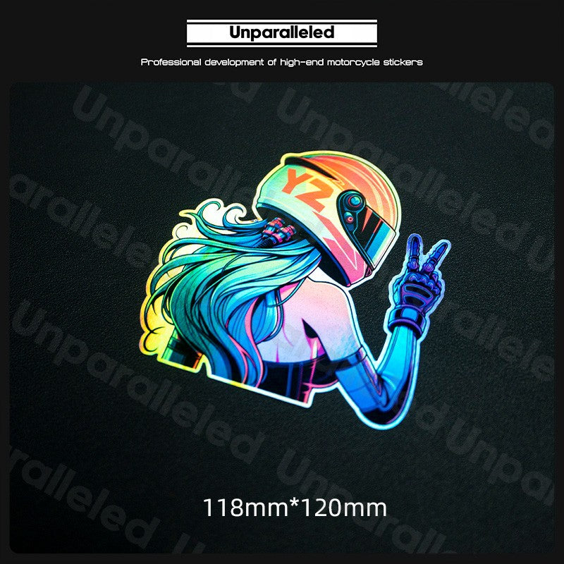 Motorcycle Girl Rider Reflective/ Holographic Stickers