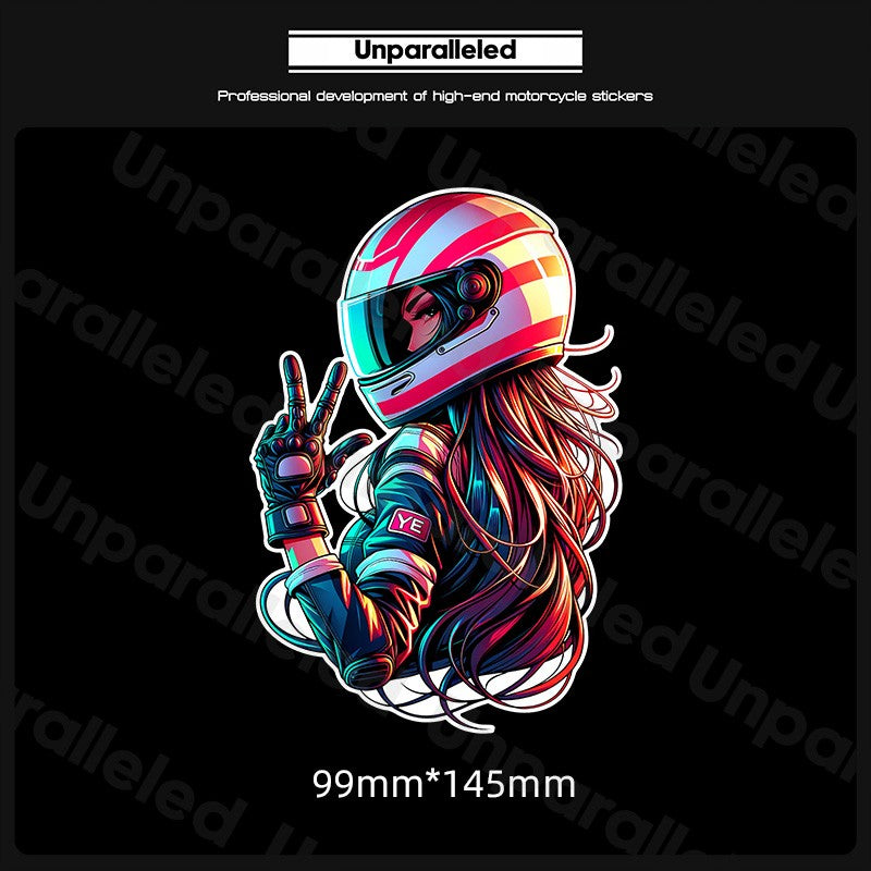 Motorcycle Girl Rider Reflective/ Holographic Stickers