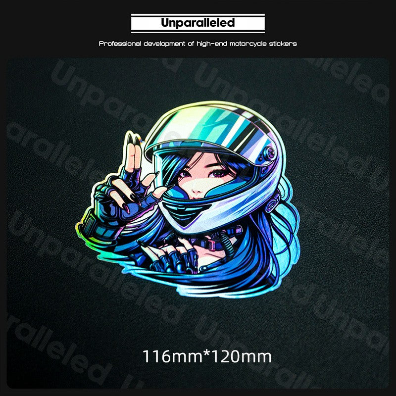 Motorcycle Girl Rider Reflective/ Holographic Stickers