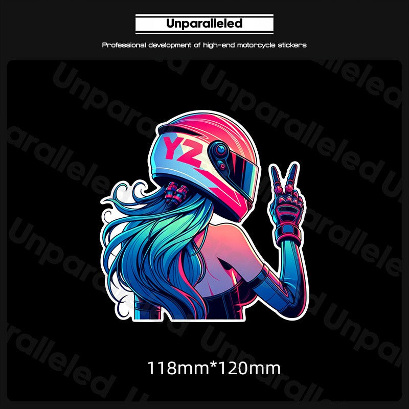 Motorcycle Girl Rider Reflective/ Holographic Stickers